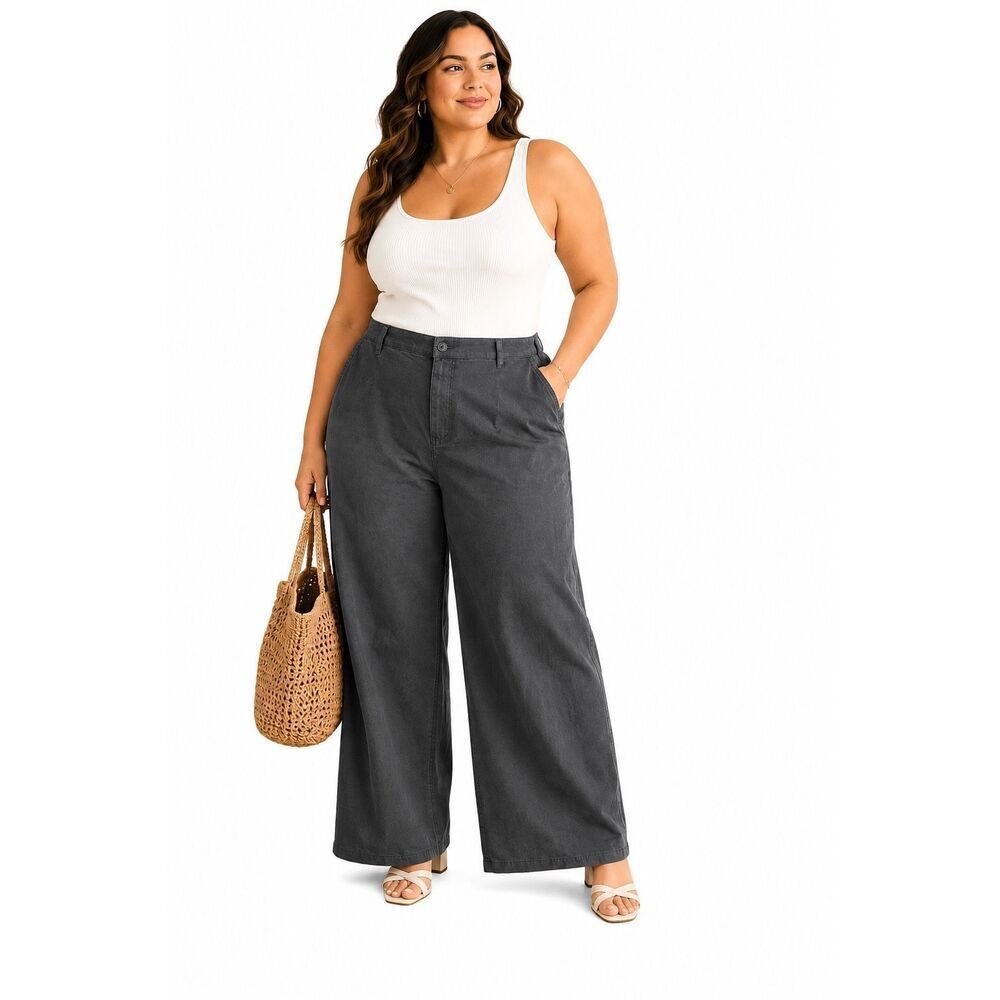 Abound High Rise Wide Leg Utility Pants Gray Stretch Cotton Plus Size 24